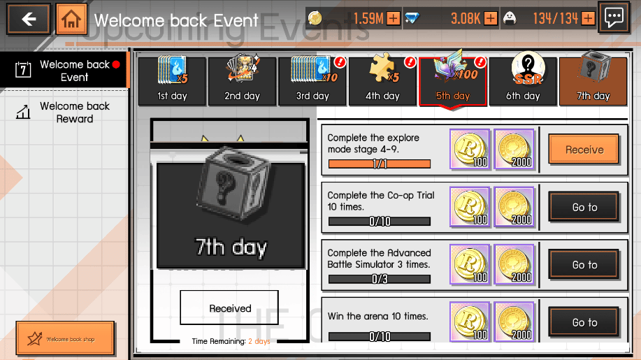 Welcome back Event Reward Day 7